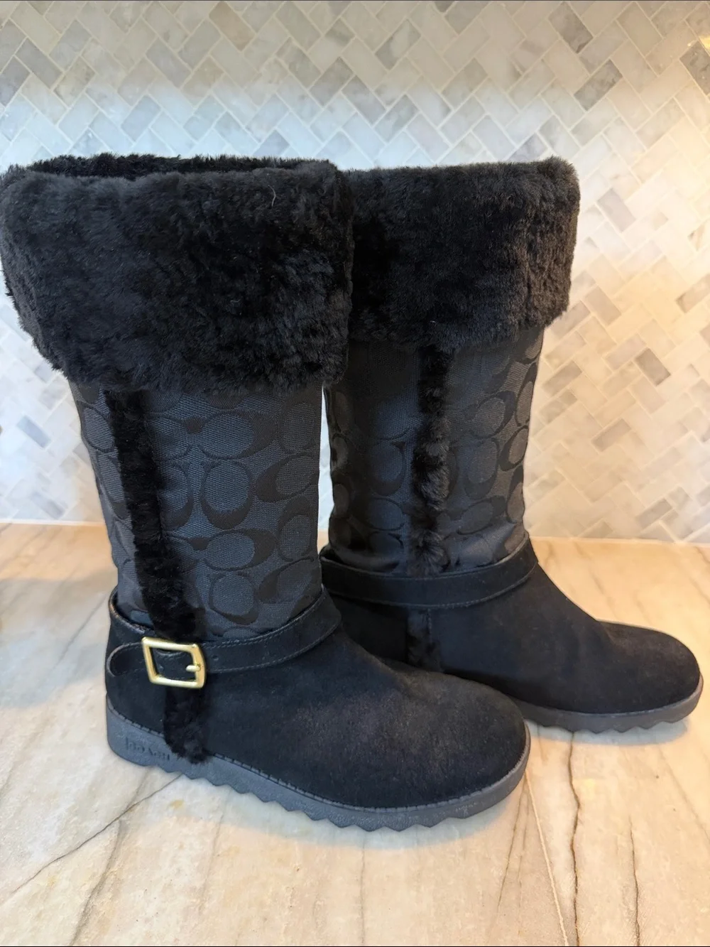 Coach Black Shearling-Trim Logo Winter Boots New with out box.  Never worn.